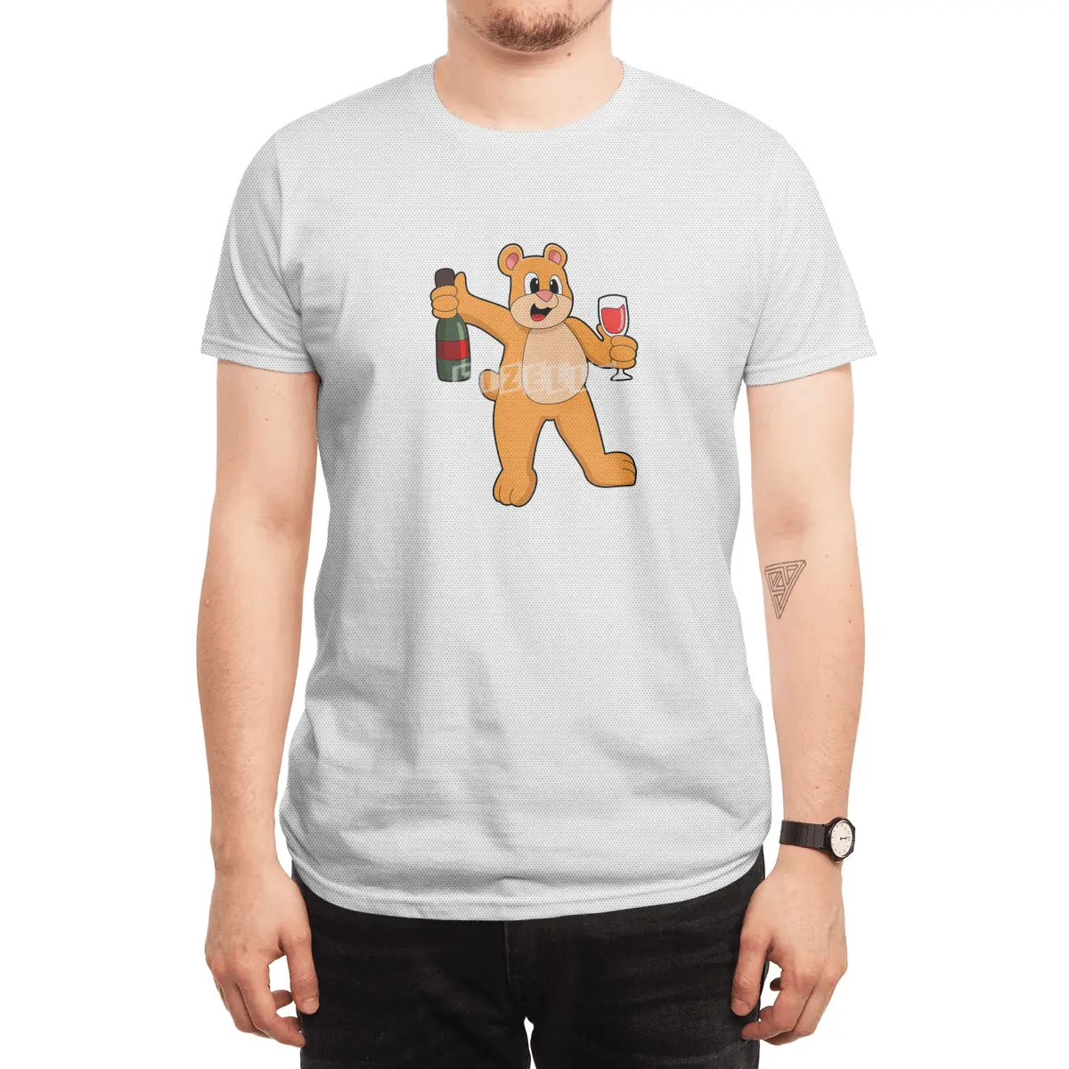 Bear with Glass of Wine & Bottle Wine Spor T-Shirt