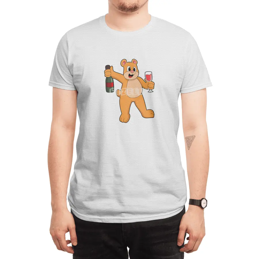 Bear with Glass of Wine & Bottle Wine Spor T-Shirt