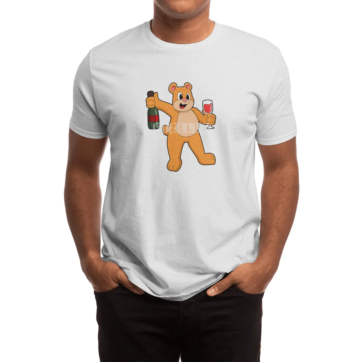 Bear with Glass of Wine & Bottle Wine Spor T-Shirt