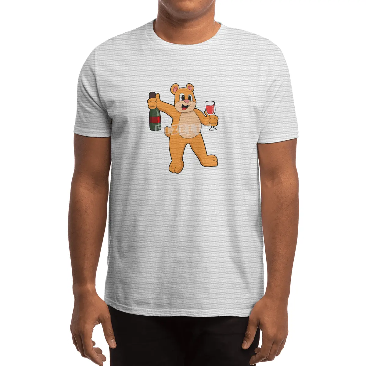 Bear with Glass of Wine & Bottle Wine Spor T-Shirt