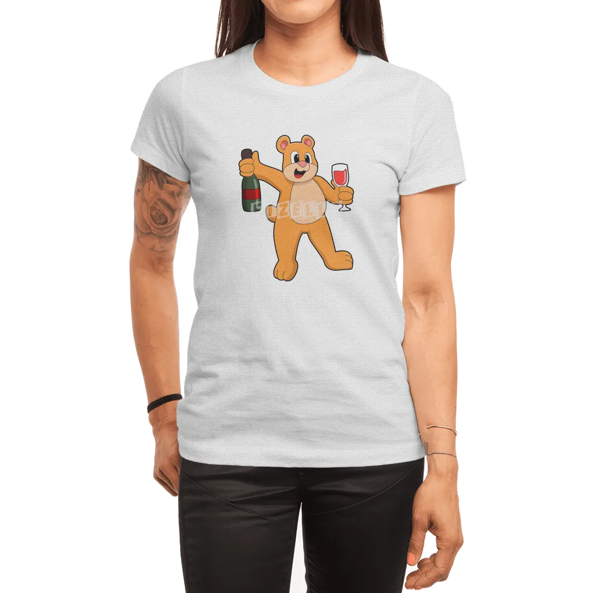 Bear with Glass of Wine & Bottle Wine Spor T-Shirt