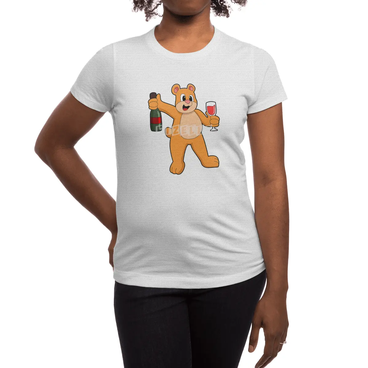 Bear with Glass of Wine & Bottle Wine Spor T-Shirt