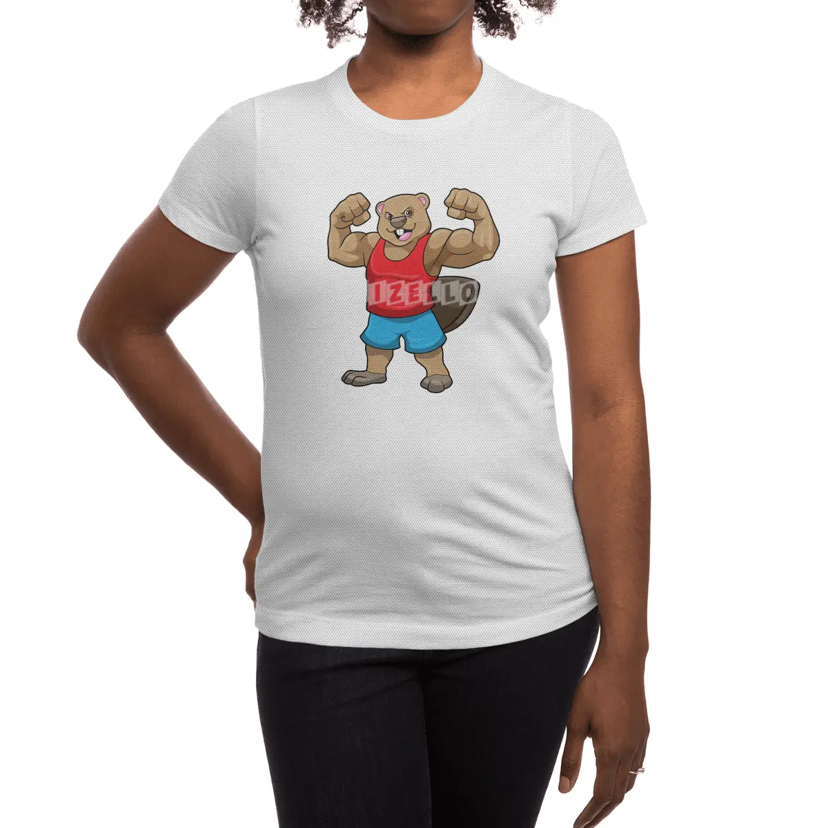 Beaver as Bodybuilder with big Upper arms Spor T-Shirt