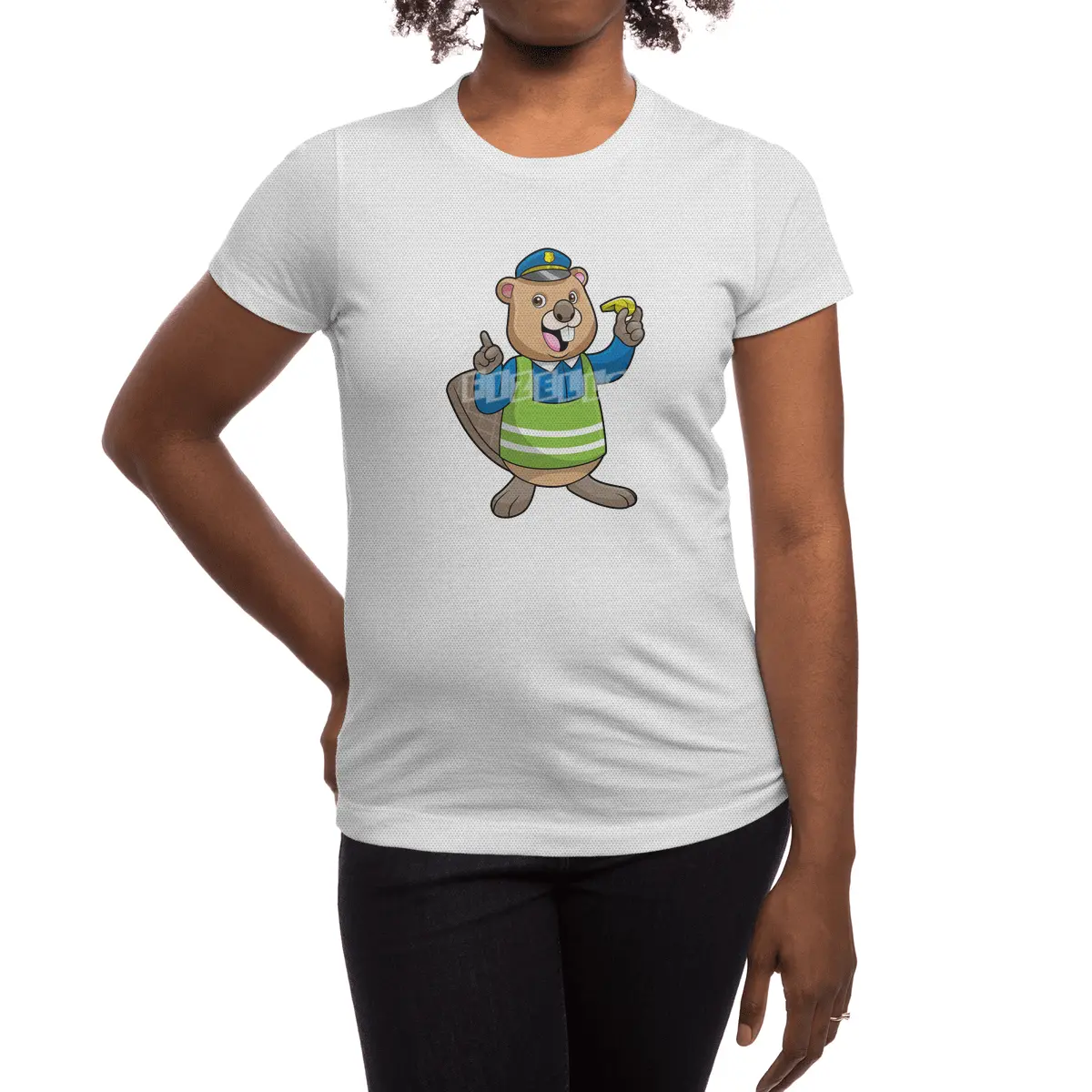 Beaver as Police officer with Whistle Spor T-Shirt
