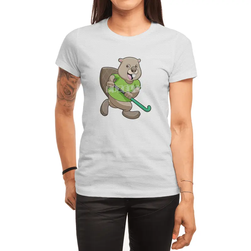 Beaver at Hockey with Hockey bat Spor T-Shirt