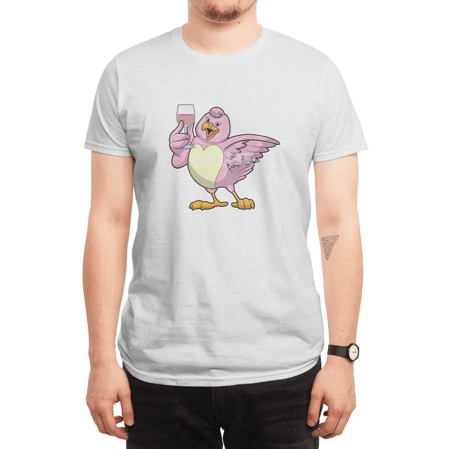 Bird with Glass of Red wine Spor T-Shirt