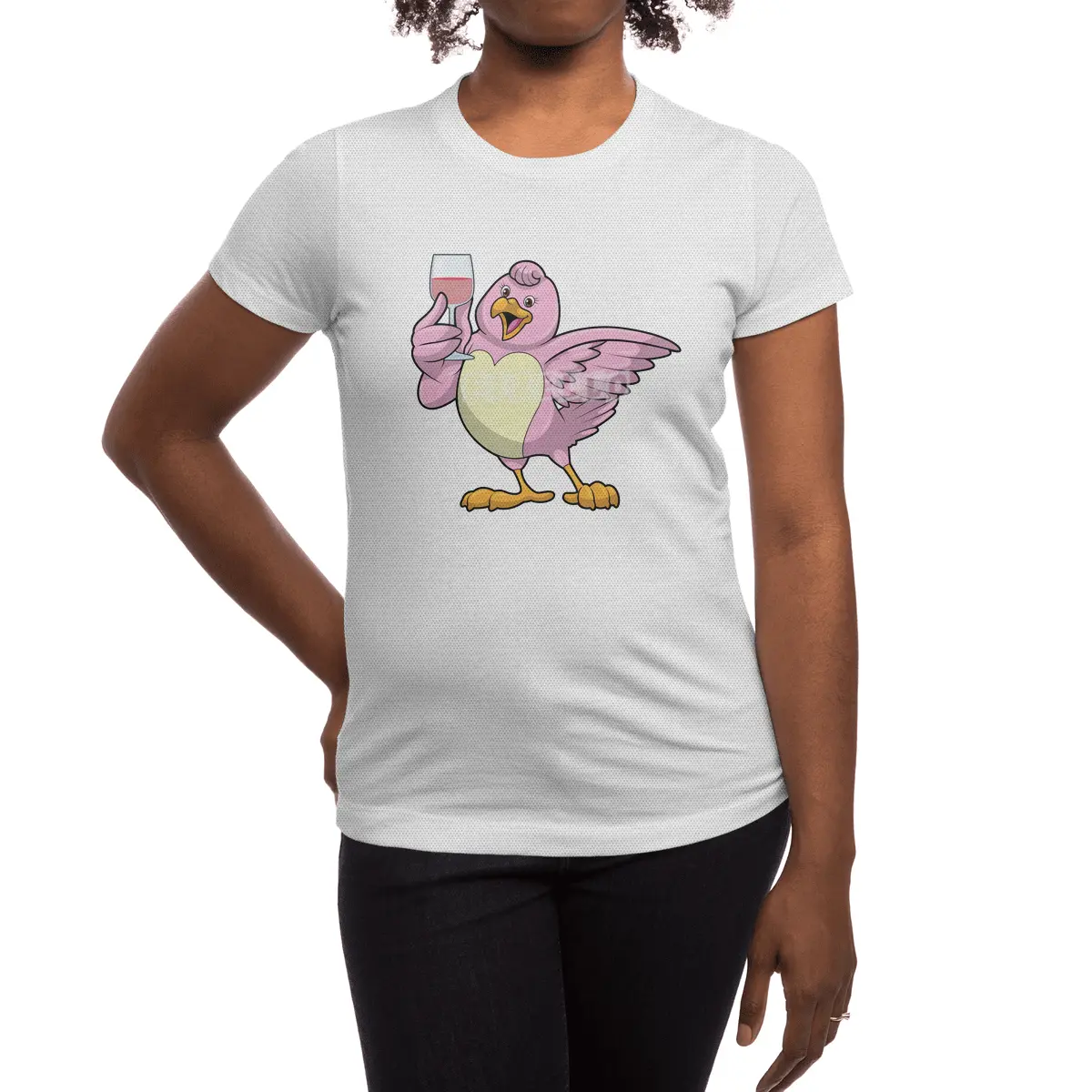 Bird with Glass of Red wine Spor T-Shirt