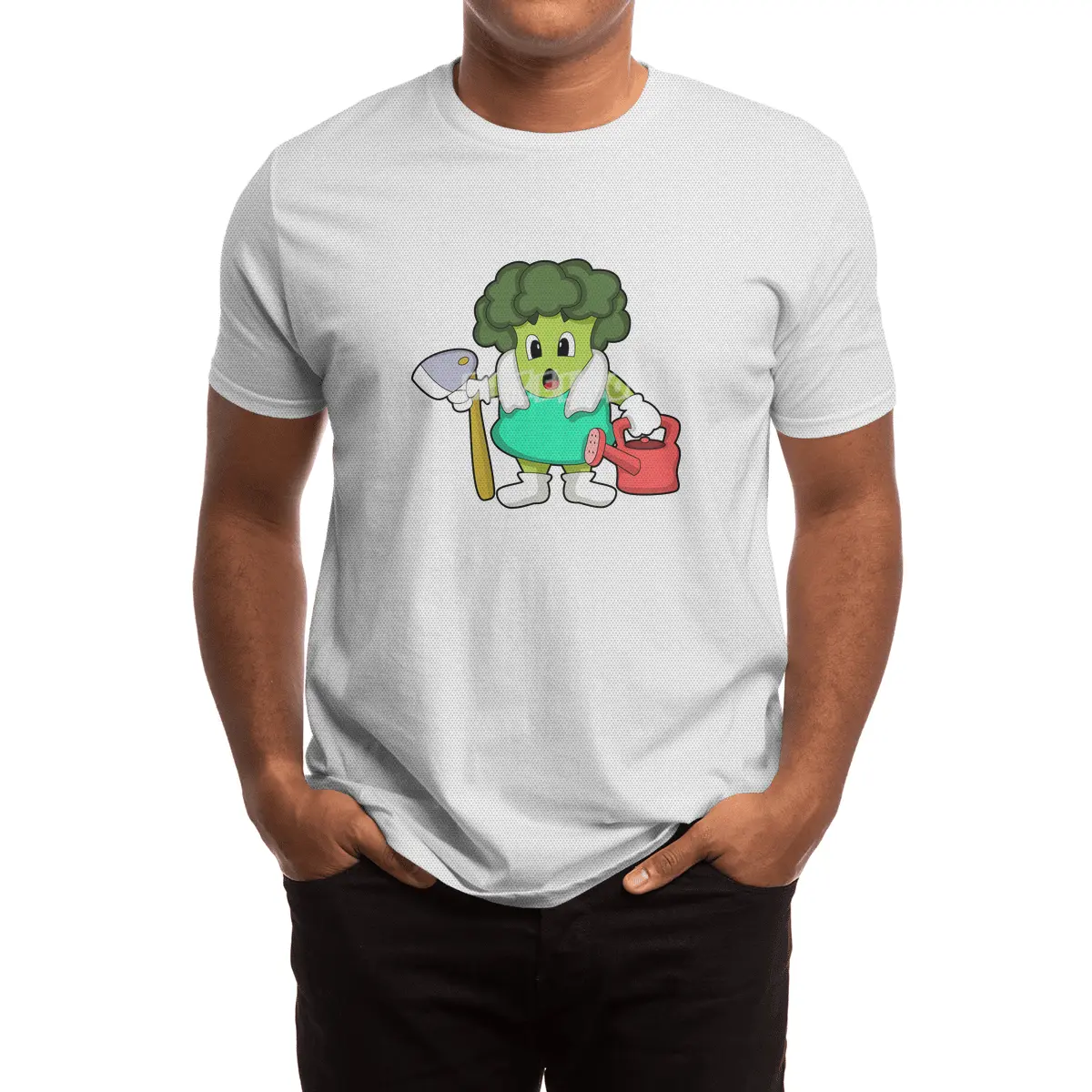 Broccoli as Farmer with Watering can Spor T-Shirt