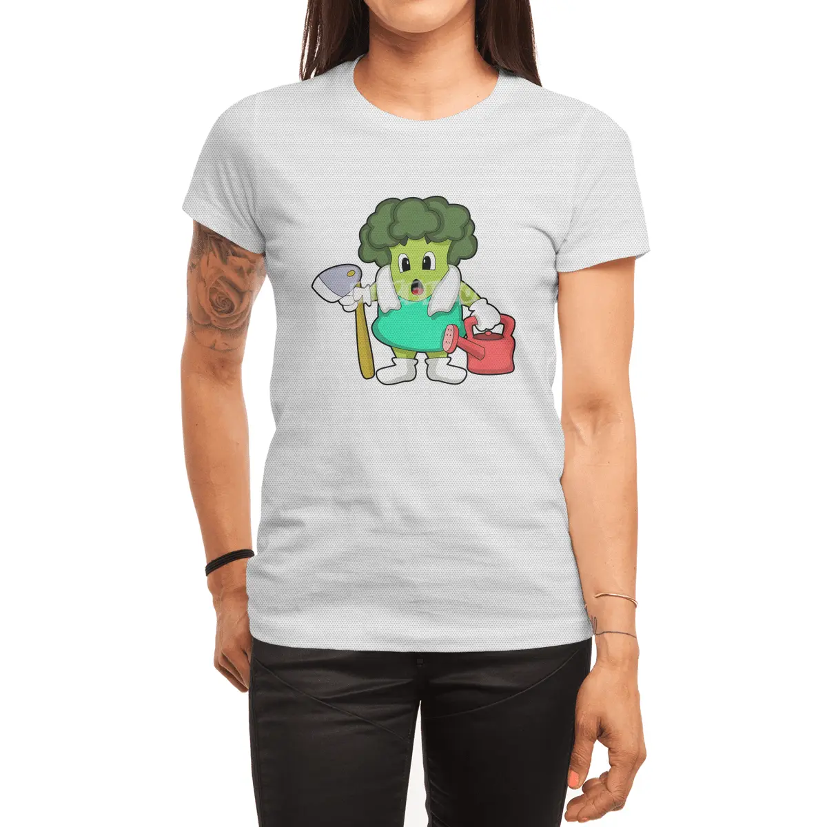 Broccoli as Farmer with Watering can Spor T-Shirt