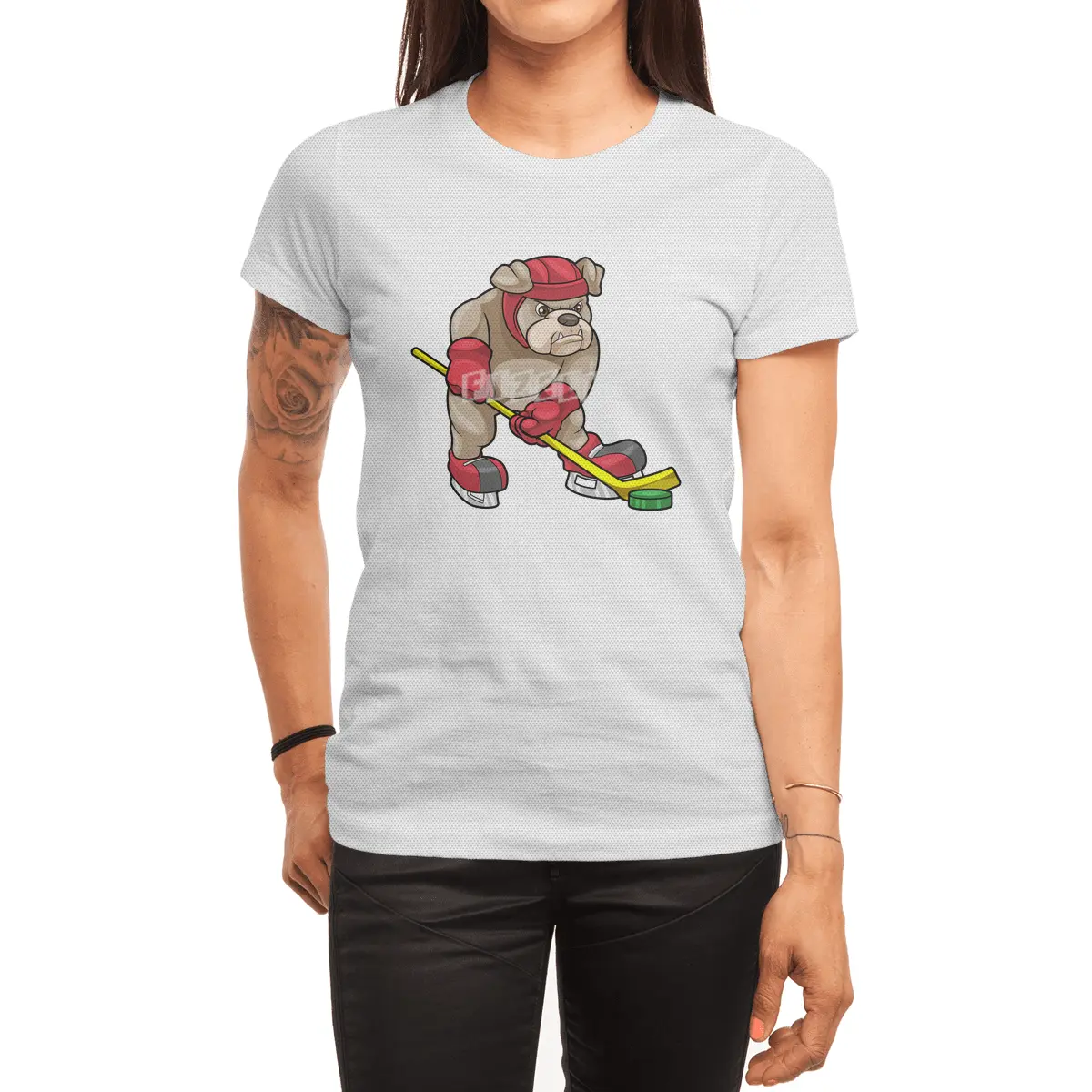 Bulldog at Ice hockey with Ice hockey stick Spor T-Shirt