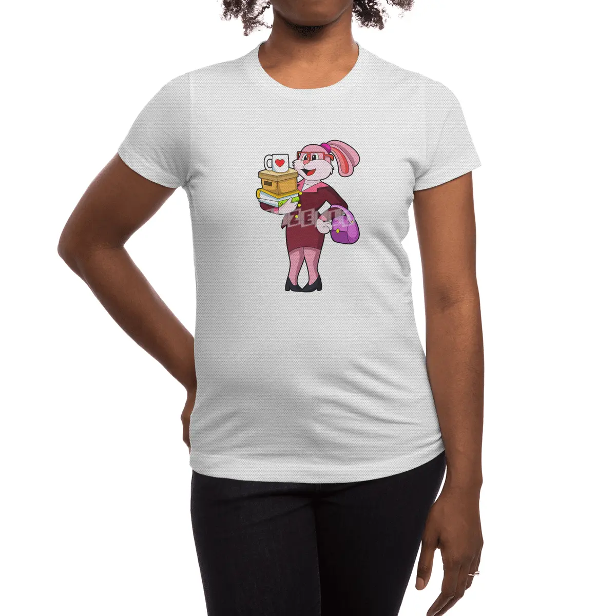 Bunny as Secretary with Cup Books & Carton Spor T-Shirt
