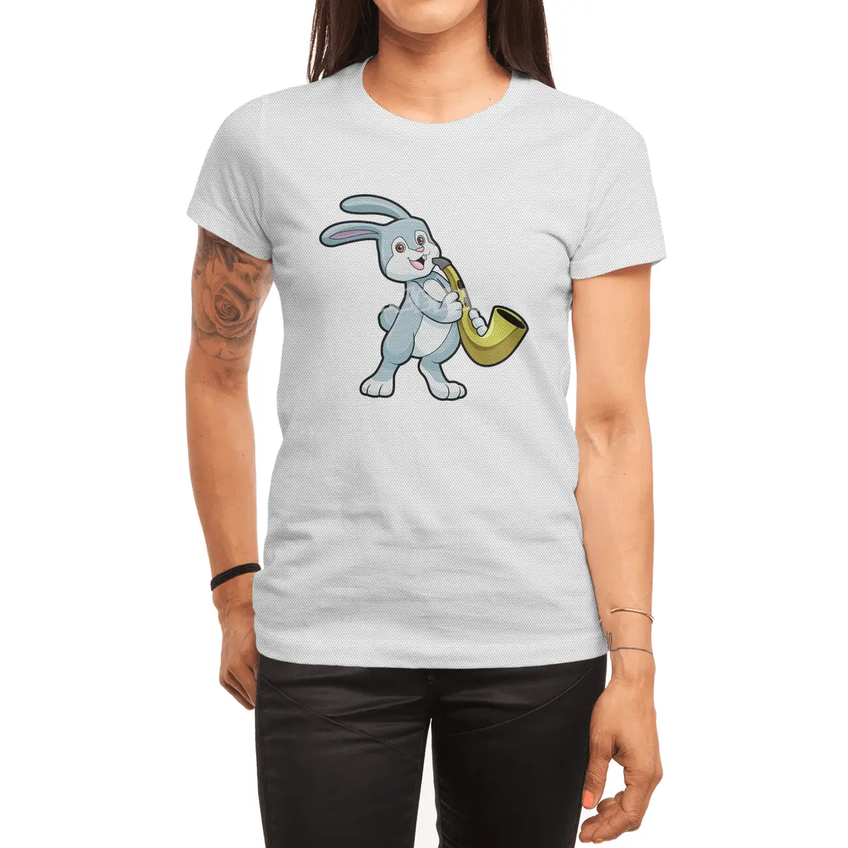 Bunny at Music with Saxophone Spor T-Shirt