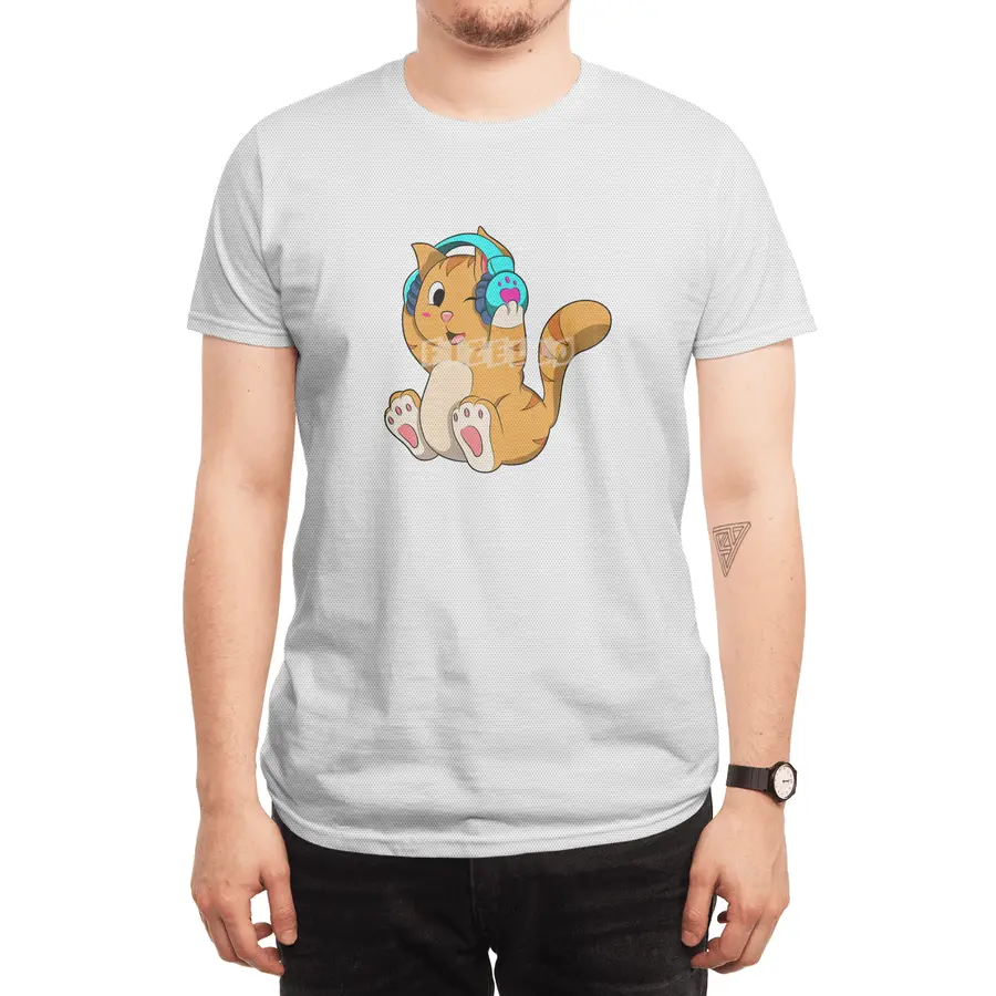 Cat - Music with Headphone Spor T-Shirt