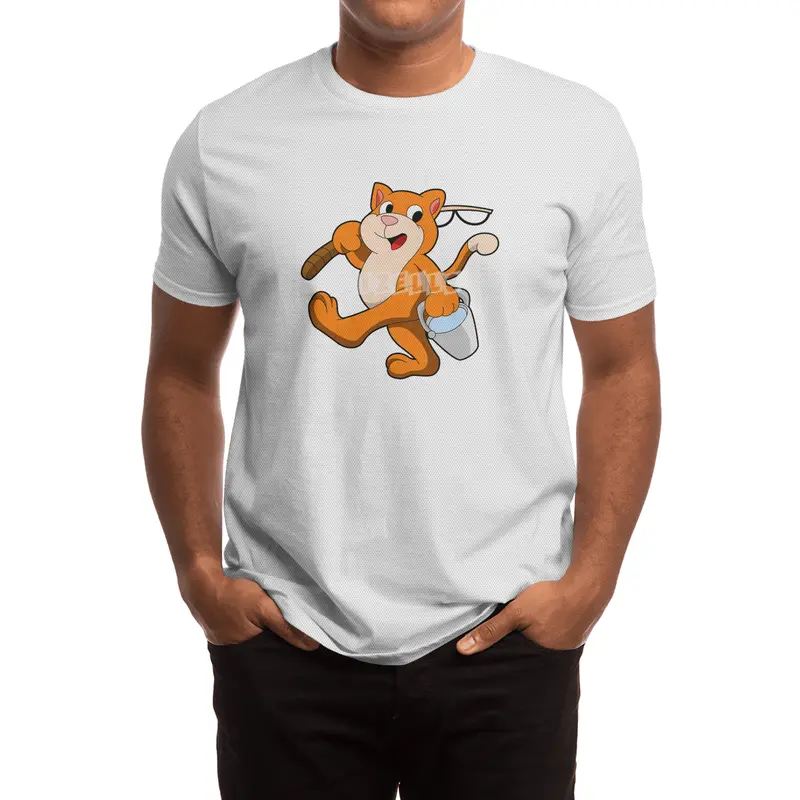 Cat as Angler with Fishing rod & Bucket of Water Spor T-Shirt