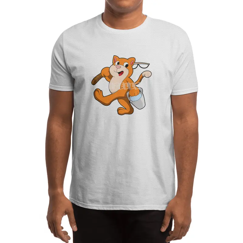Cat as Angler with Fishing rod & Bucket of Water Spor T-Shirt