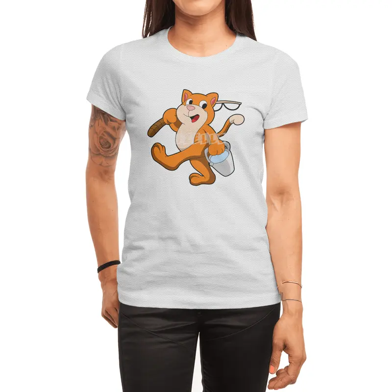 Cat as Angler with Fishing rod & Bucket of Water Spor T-Shirt