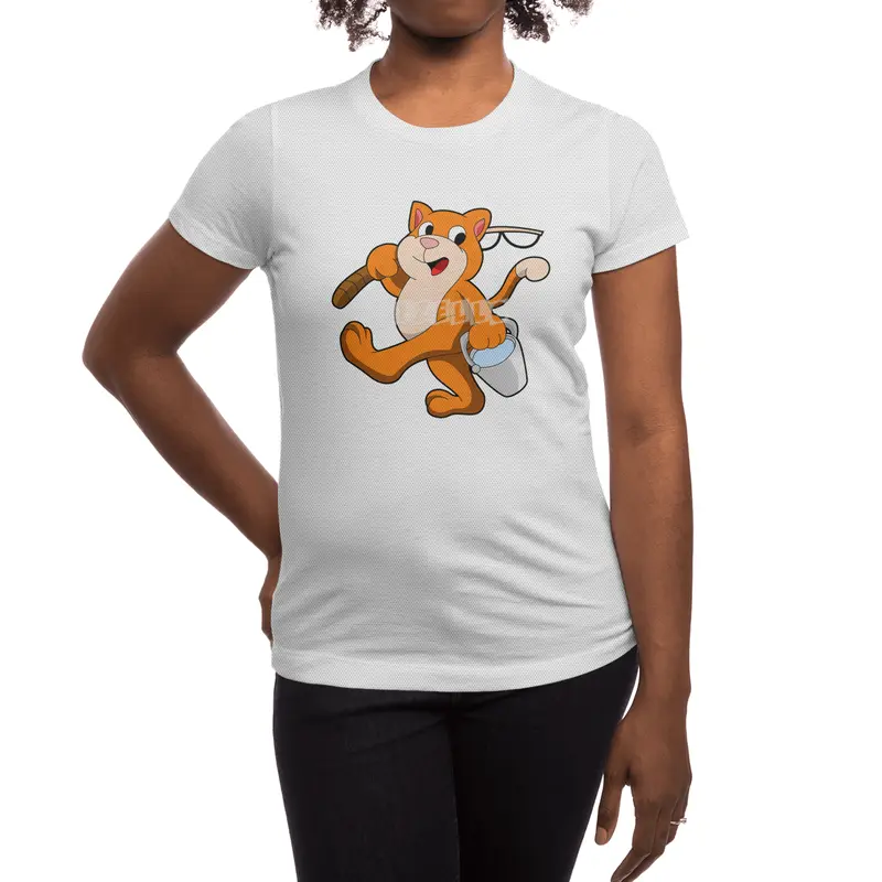Cat as Angler with Fishing rod & Bucket of Water Spor T-Shirt