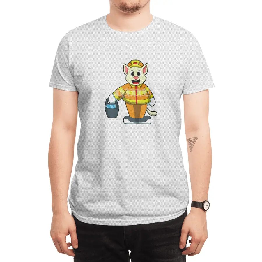 Cat as Firefighter with Bucket of Water Spor T-Shirt