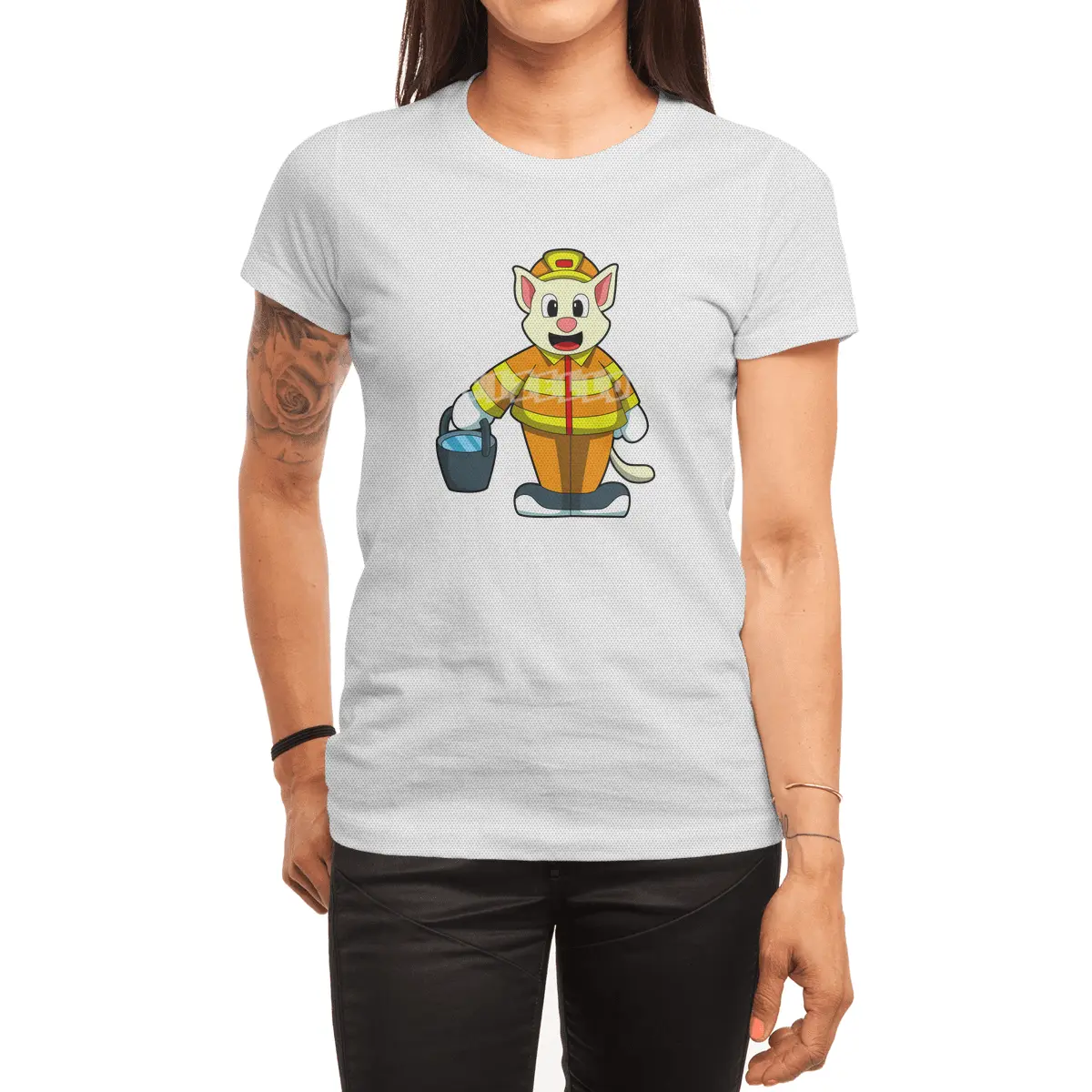 Cat as Firefighter with Bucket of Water Spor T-Shirt