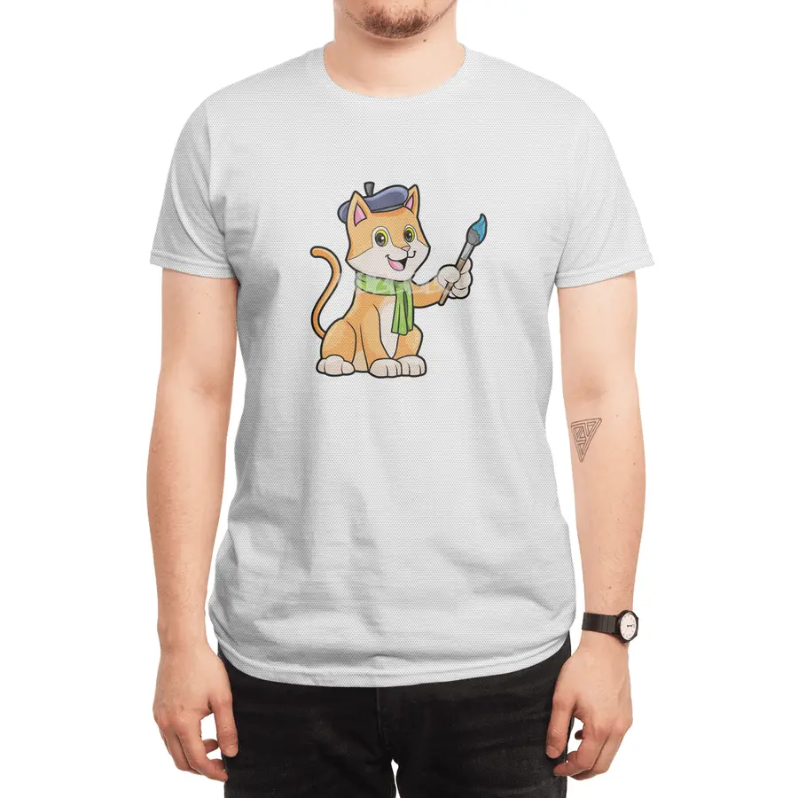 Cat as Painter with Brush & Scarf Spor T-Shirt