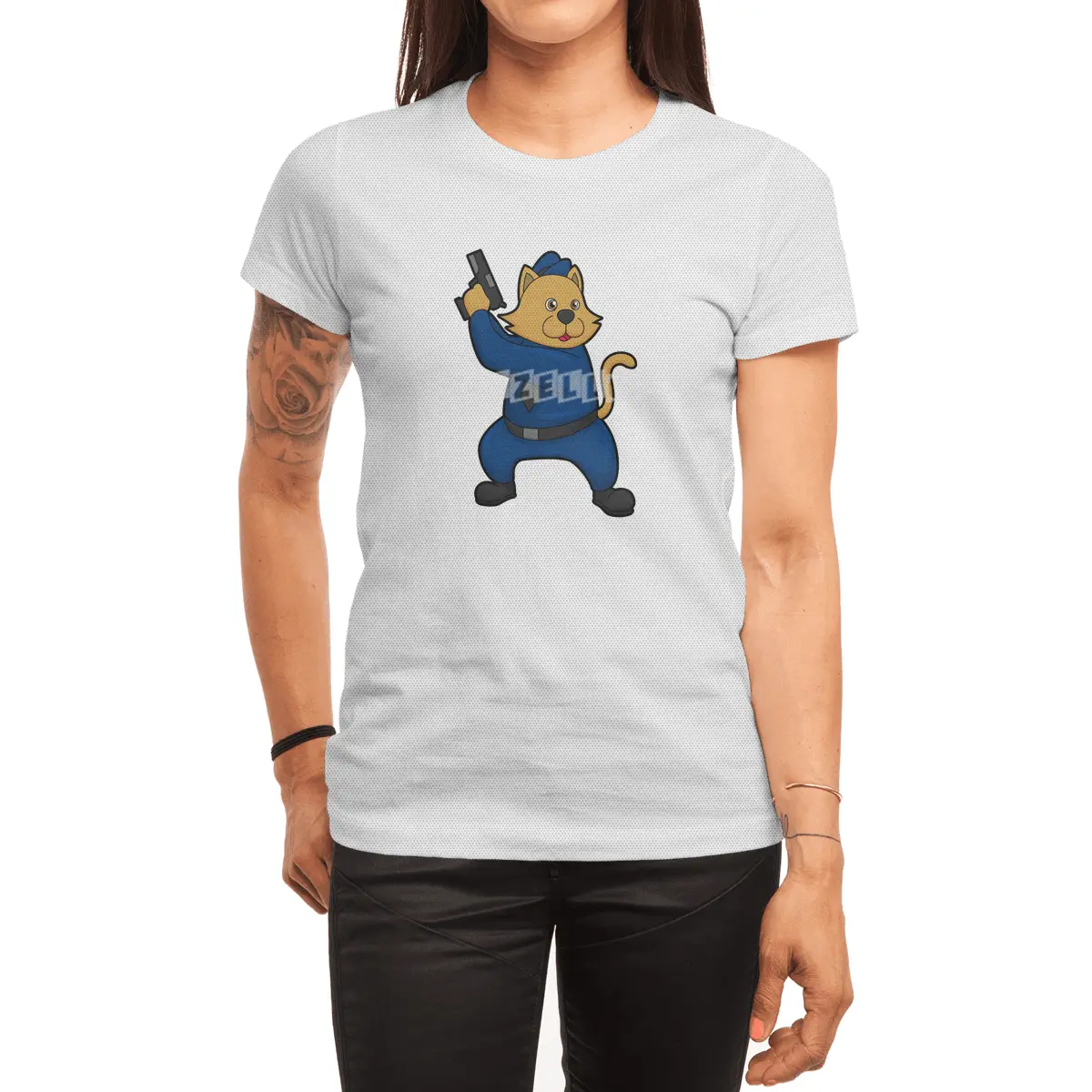 Cat as Police officer with Gun Spor T-Shirt