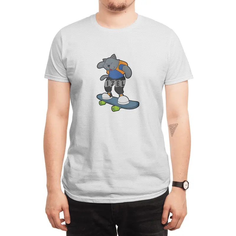 Cat as Skateboarder with Skateboard Spor T-Shirt
