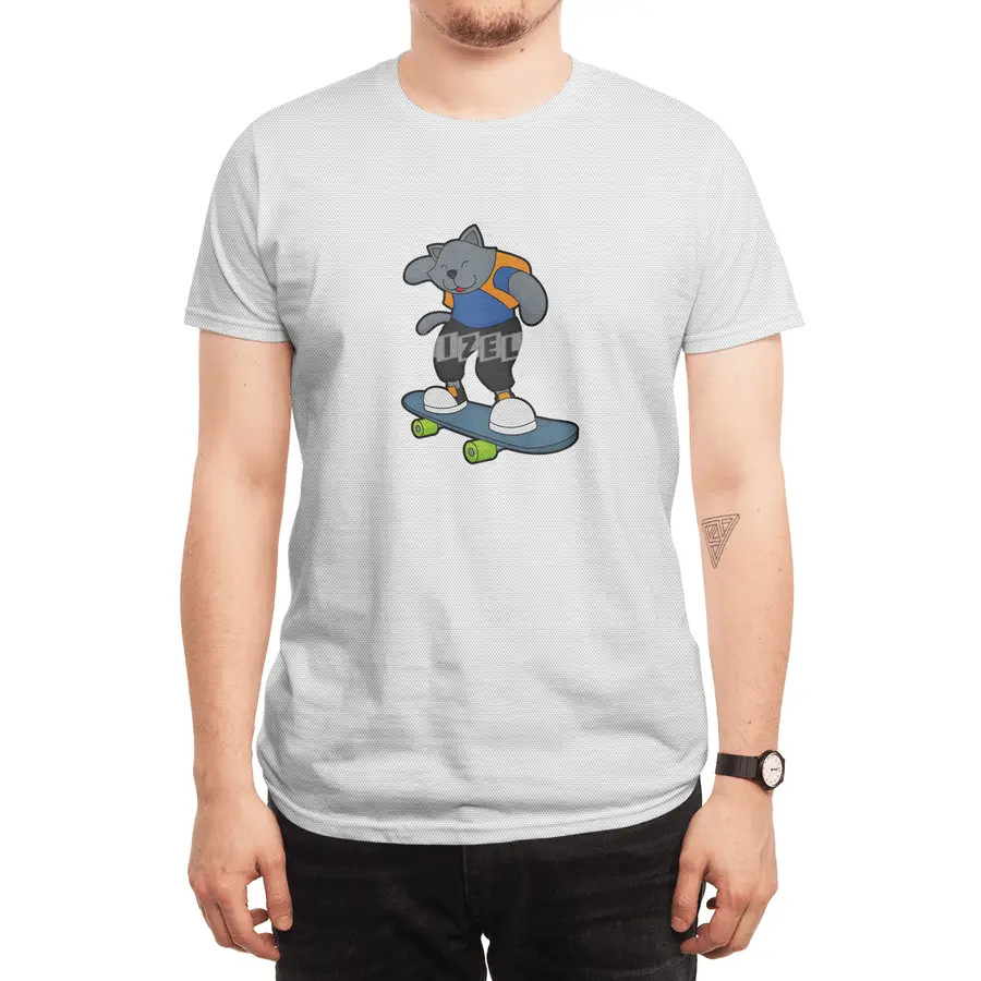 Cat as Skateboarder with Skateboard Spor T-Shirt