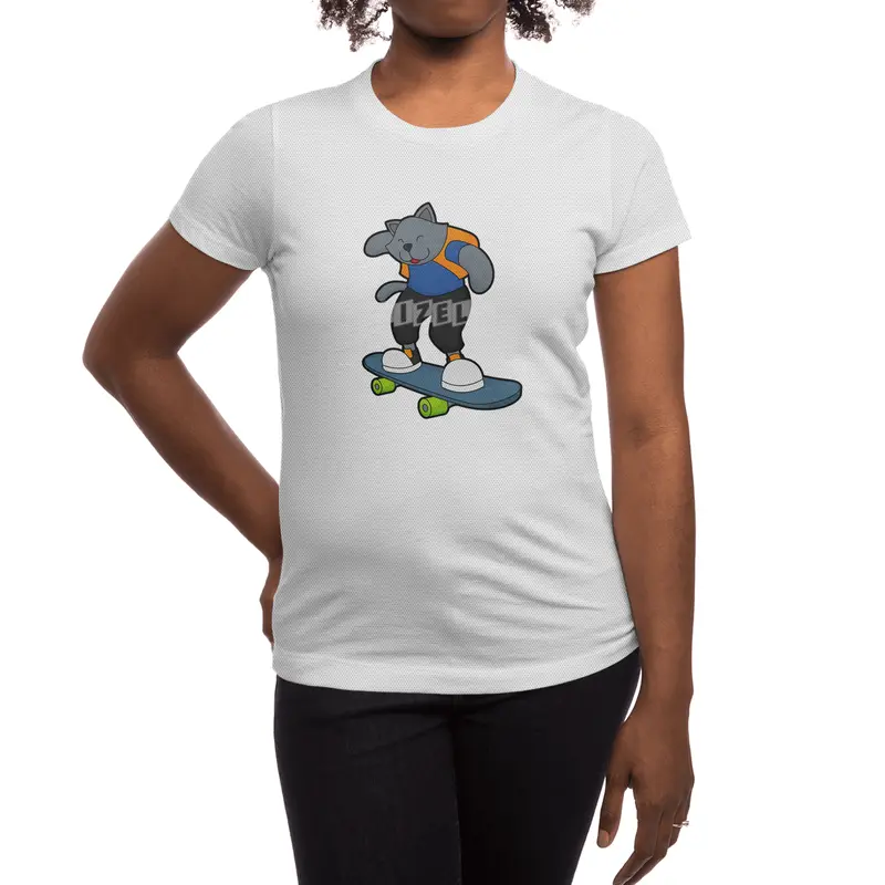 Cat as Skateboarder with Skateboard Spor T-Shirt