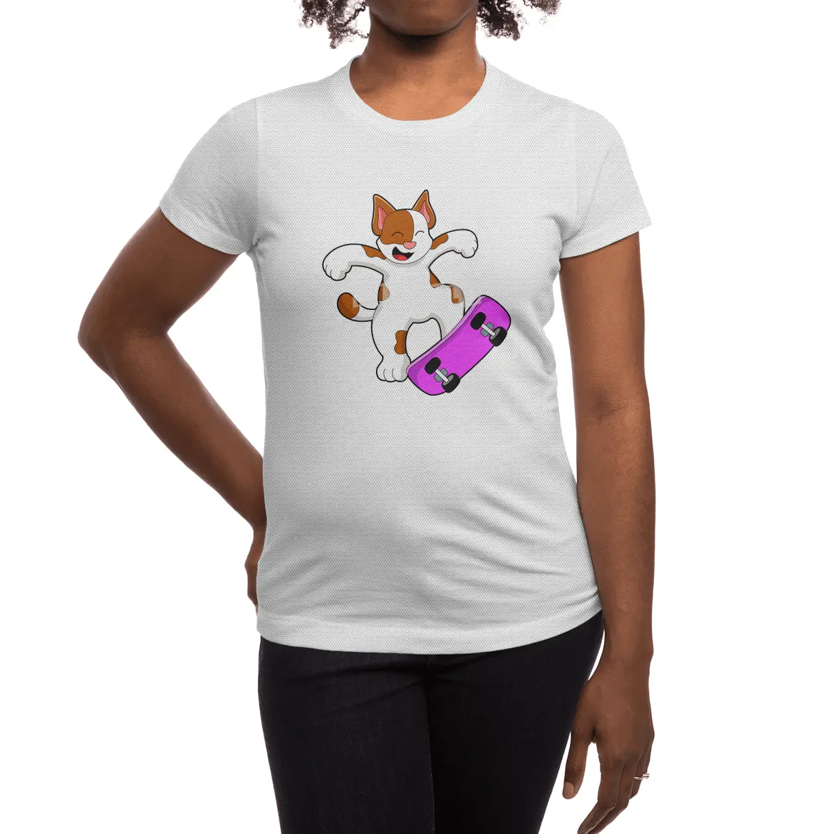 Cat as Skater with Skateboard Spor T-Shirt