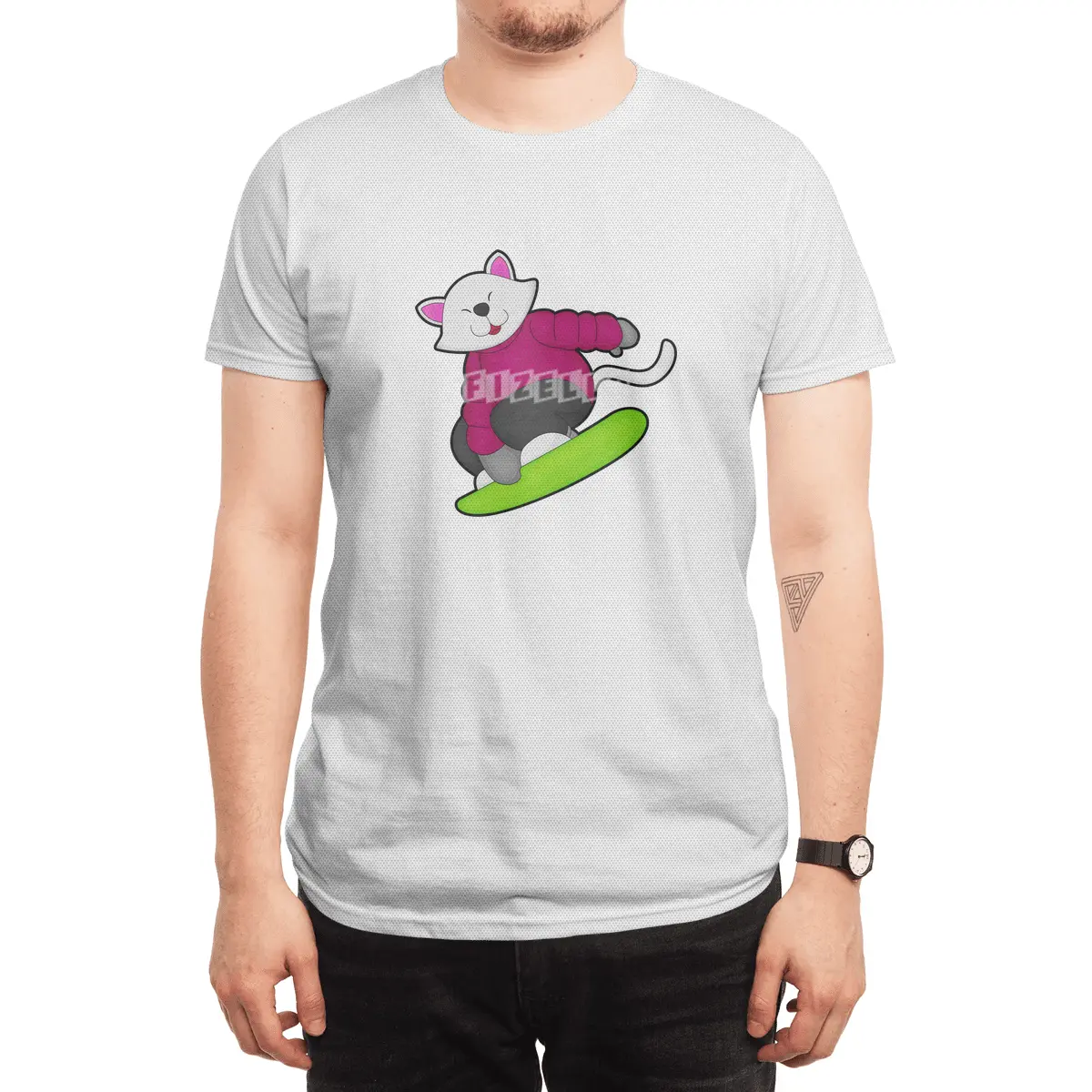 Cat as Snowboarder with Snowboard Spor T-Shirt