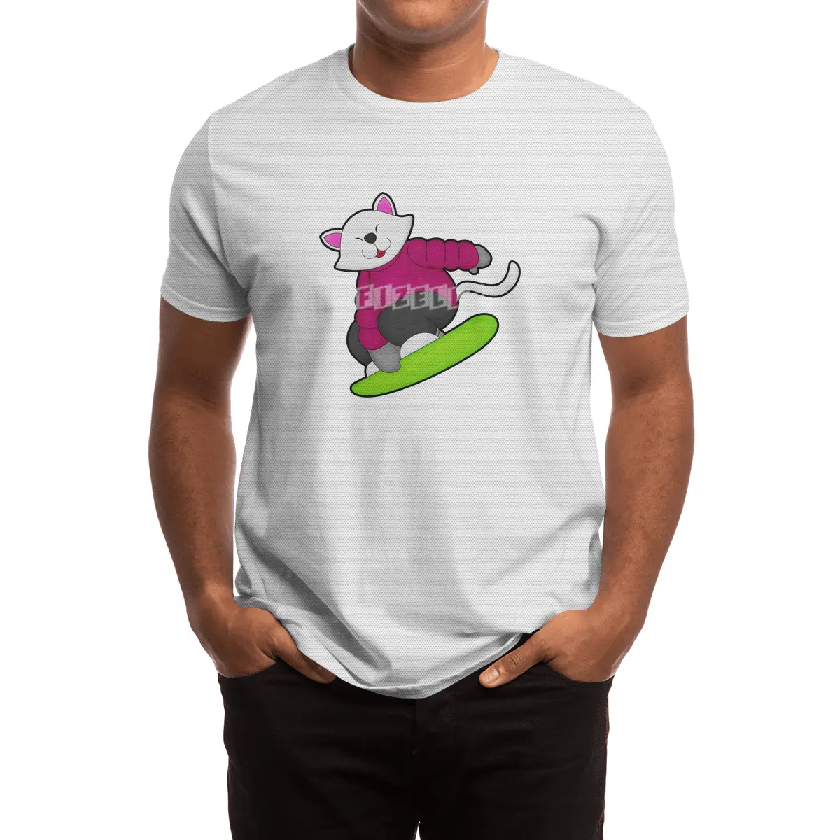 Cat as Snowboarder with Snowboard Spor T-Shirt