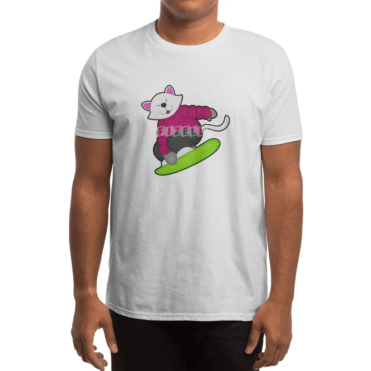 Cat as Snowboarder with Snowboard Spor T-Shirt