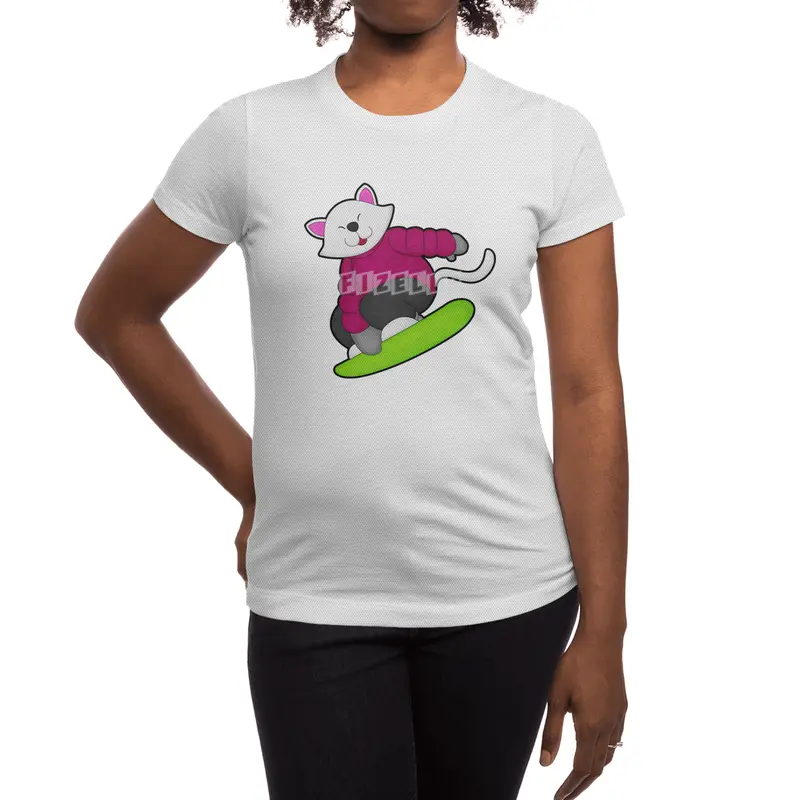 Cat as Snowboarder with Snowboard Spor T-Shirt