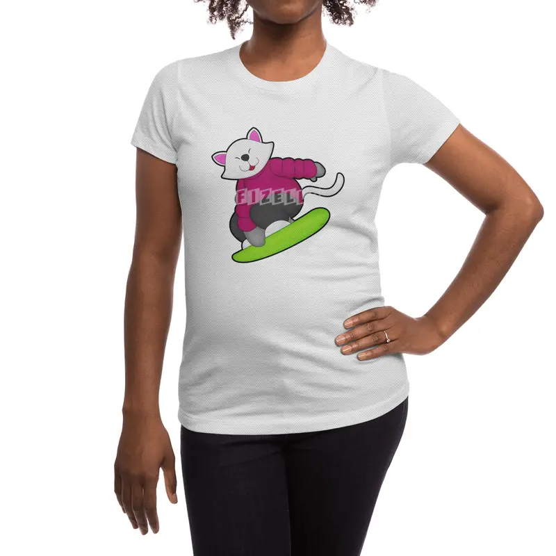 Cat as Snowboarder with Snowboard Spor T-Shirt