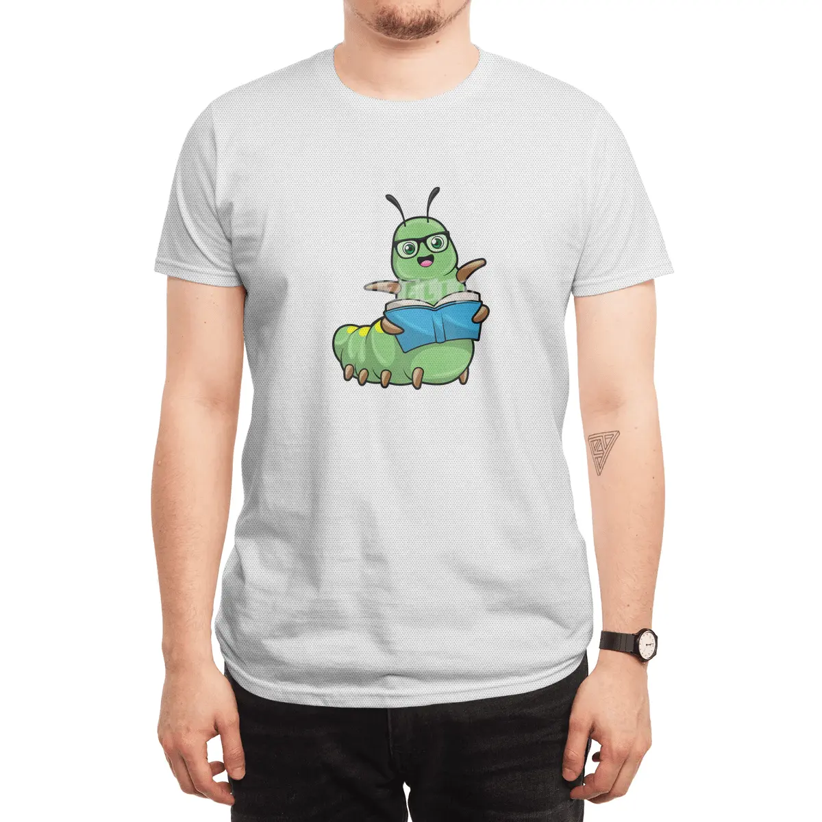 Caterpillar as Nerd with Book & Glasses Spor T-Shirt