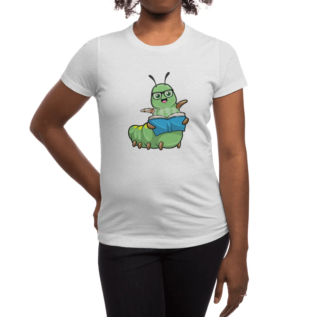 Caterpillar as Nerd with Book & Glasses Spor T-Shirt