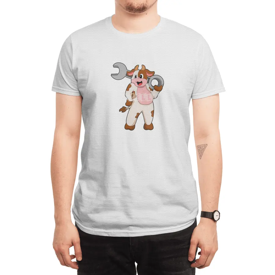 Cow as Mechanic with Wrench Spor T-Shirt