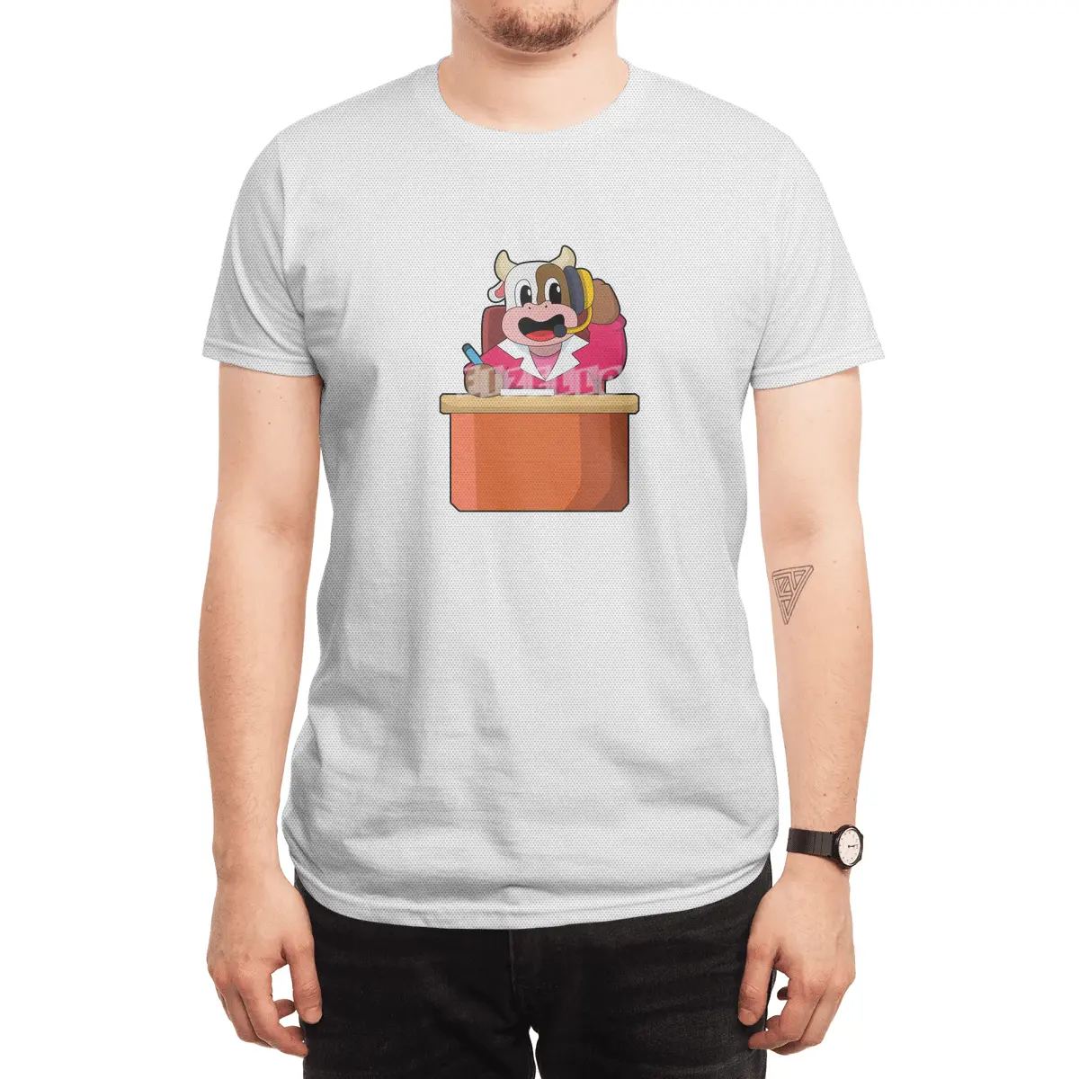 Cow as Secretary with Table Spor T-Shirt