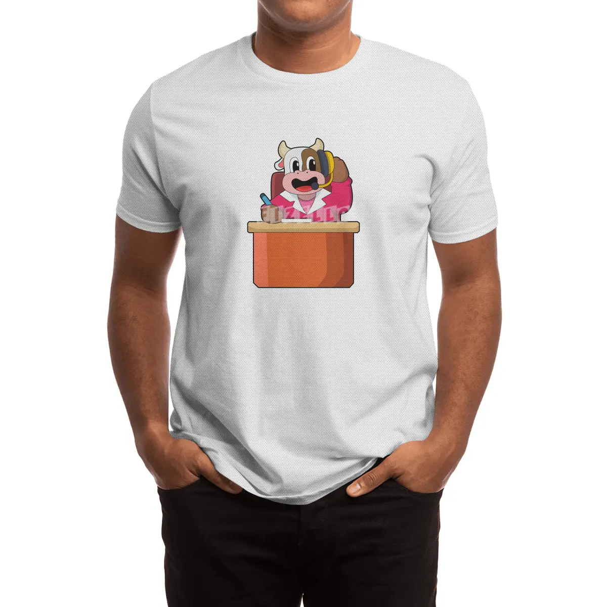 Cow as Secretary with Table Spor T-Shirt