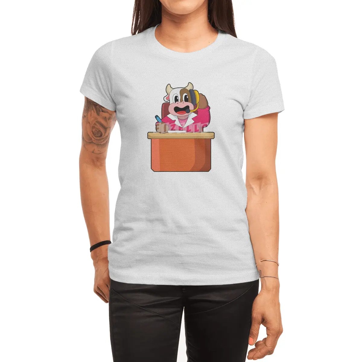 Cow as Secretary with Table Spor T-Shirt