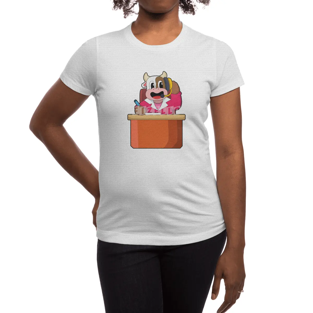 Cow as Secretary with Table Spor T-Shirt