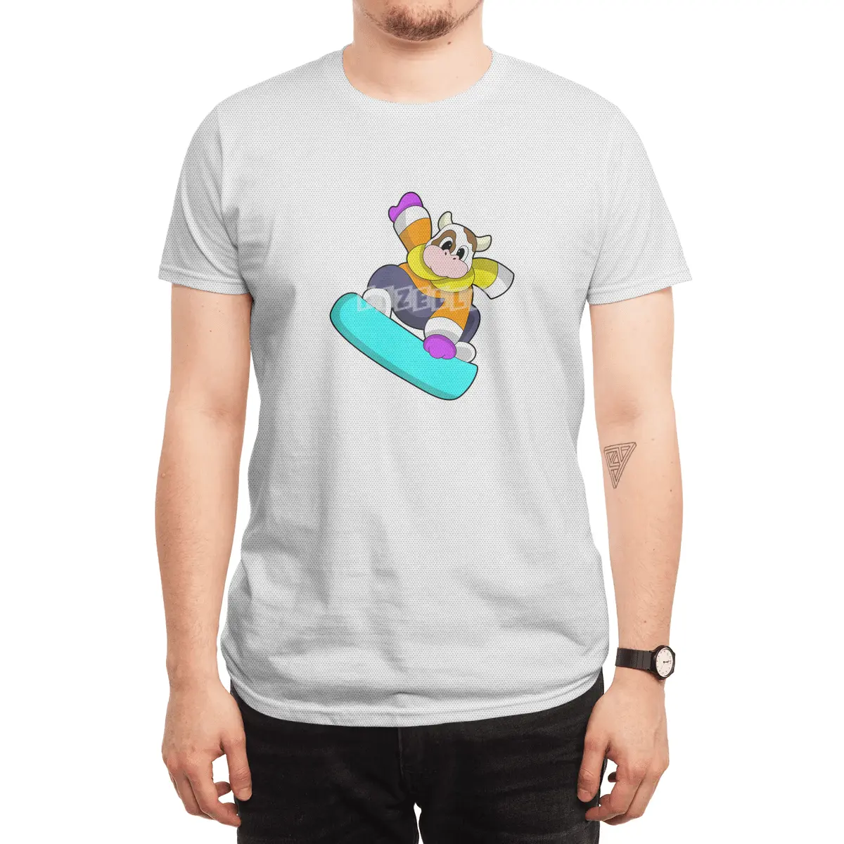 Cow at Snowboarding with Snowboard Spor T-Shirt