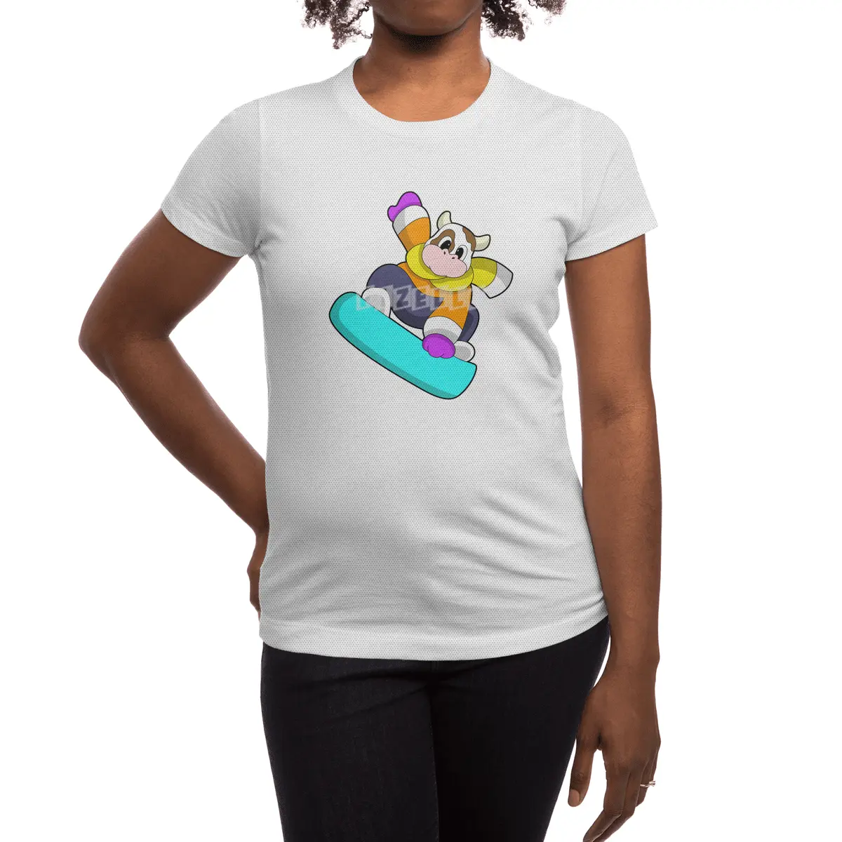 Cow at Snowboarding with Snowboard Spor T-Shirt