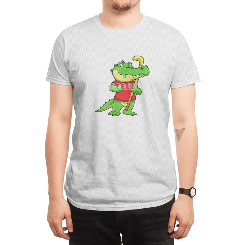 Crocodile at Field hockey with Hockey stick Spor T-Shirt