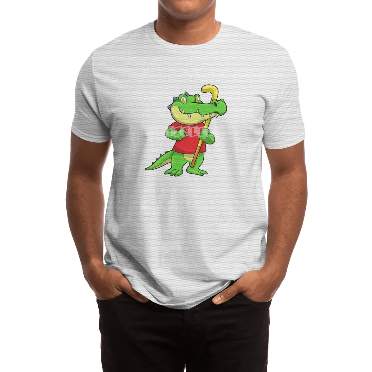 Crocodile at Field hockey with Hockey stick Spor T-Shirt