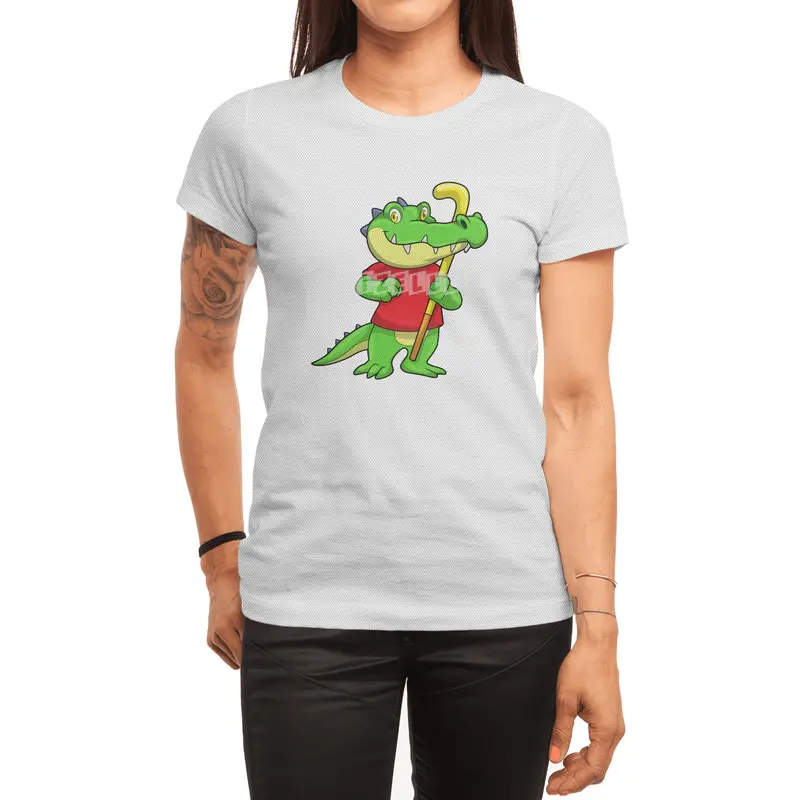 Crocodile at Field hockey with Hockey stick Spor T-Shirt