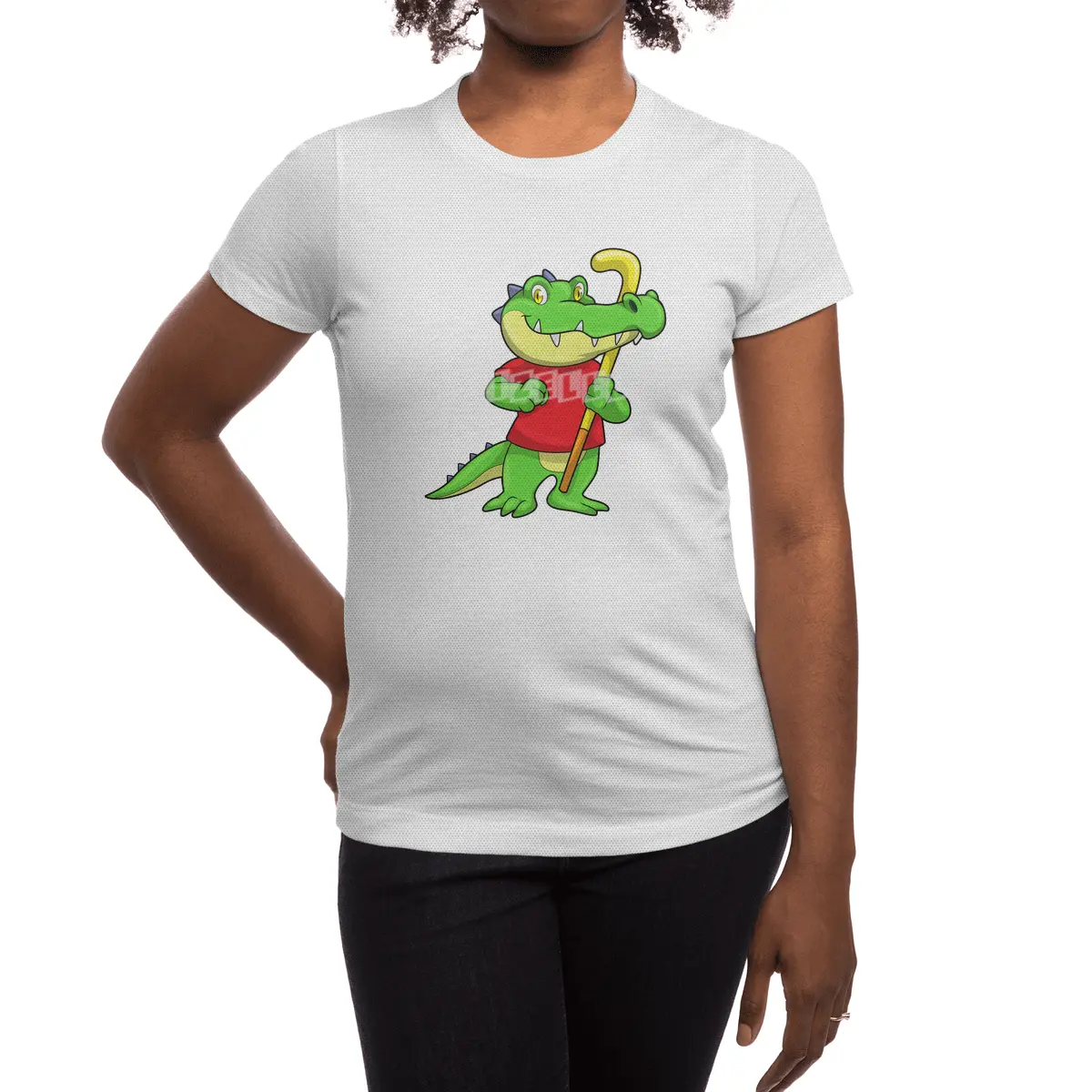 Crocodile at Field hockey with Hockey stick Spor T-Shirt