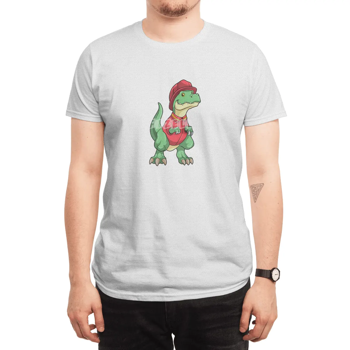 Dinosaur as Firefighter with Fire helmet Spor T-Shirt