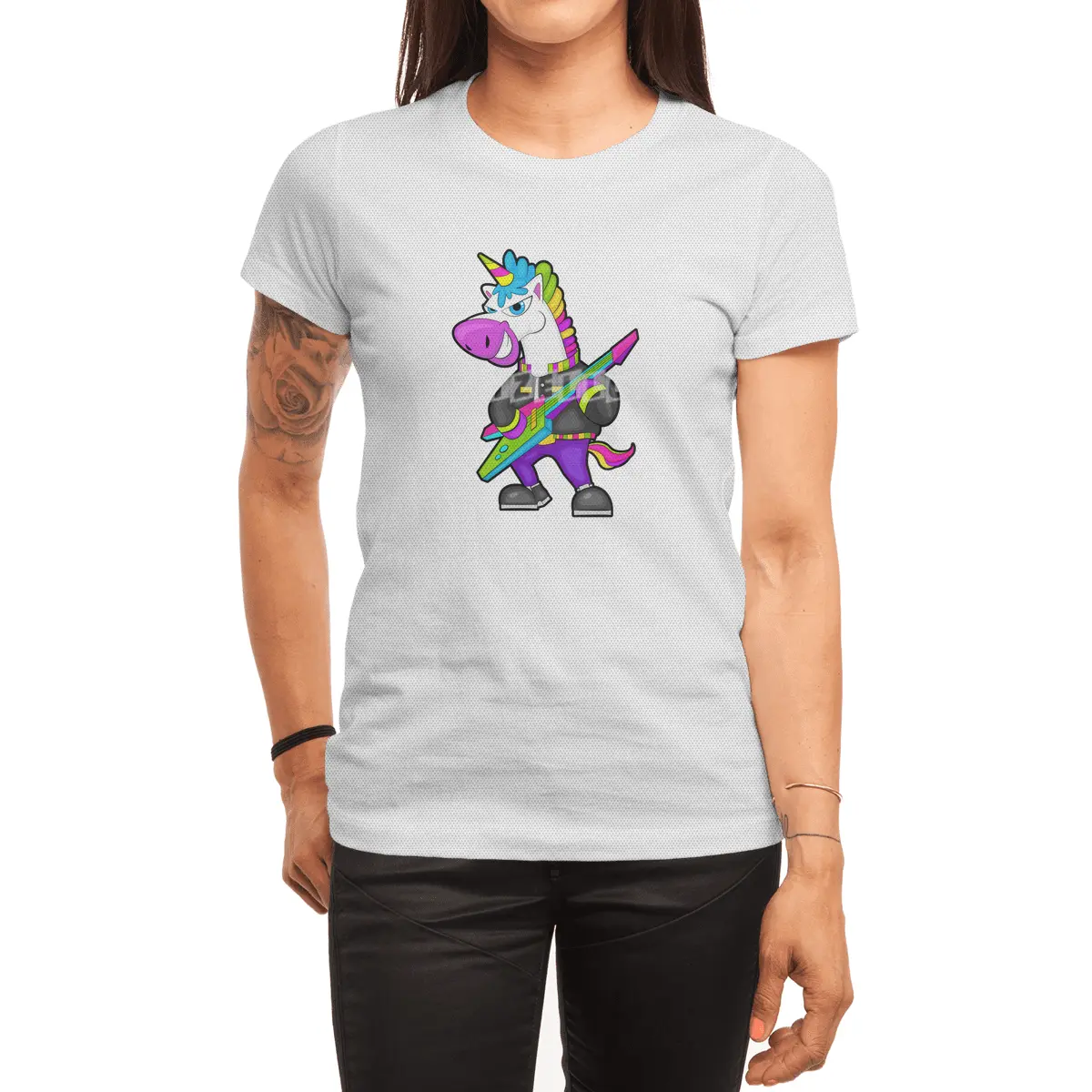 Unicorn as Musician with Guitar Spor T-Shirt