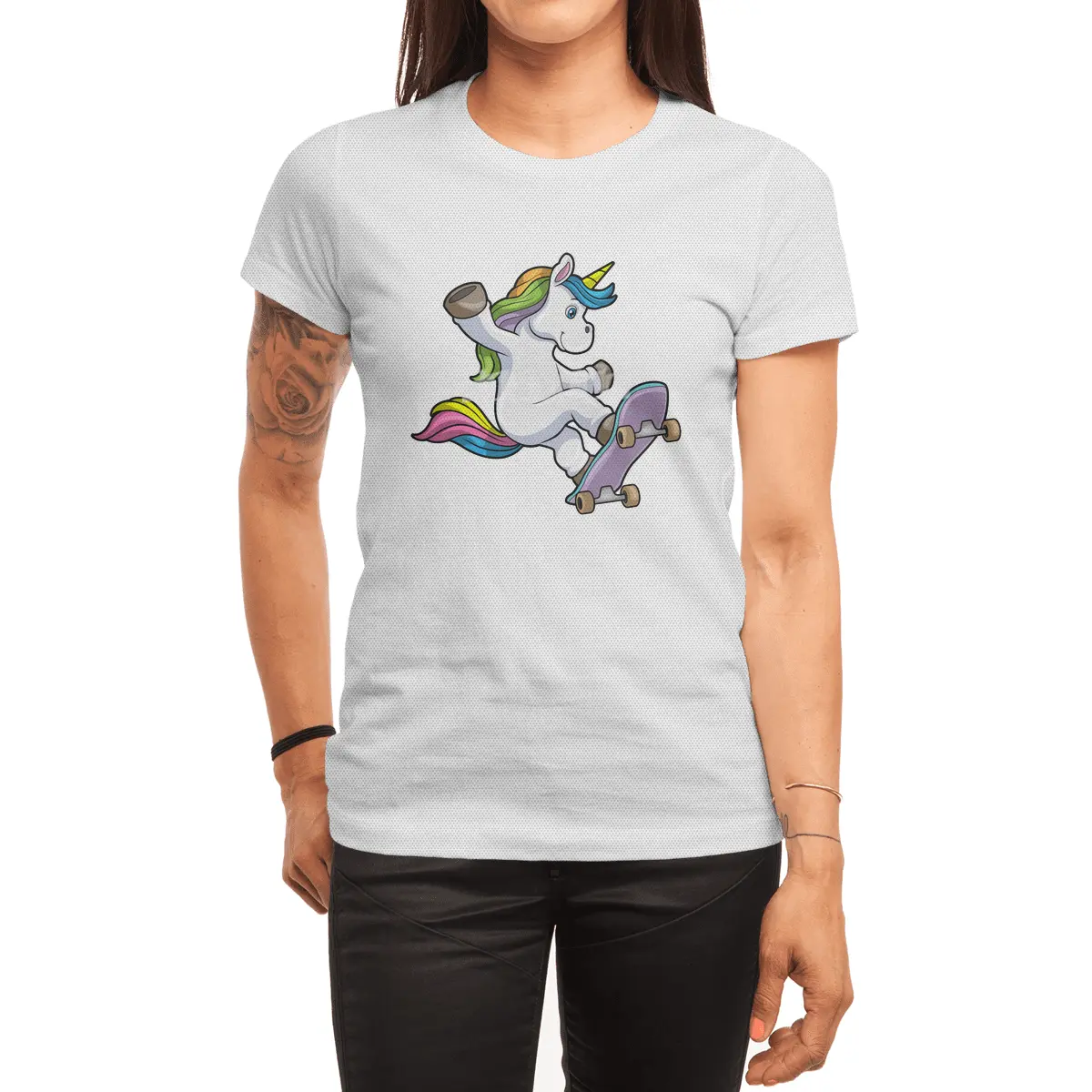 Unicorn as Skater with Skateboard Spor T-Shirt